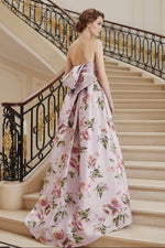 Strapless Floral Gown with Oversized Back Bow