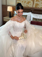 Lace Applique Off-the-Shoulder Cape Wedding Dress