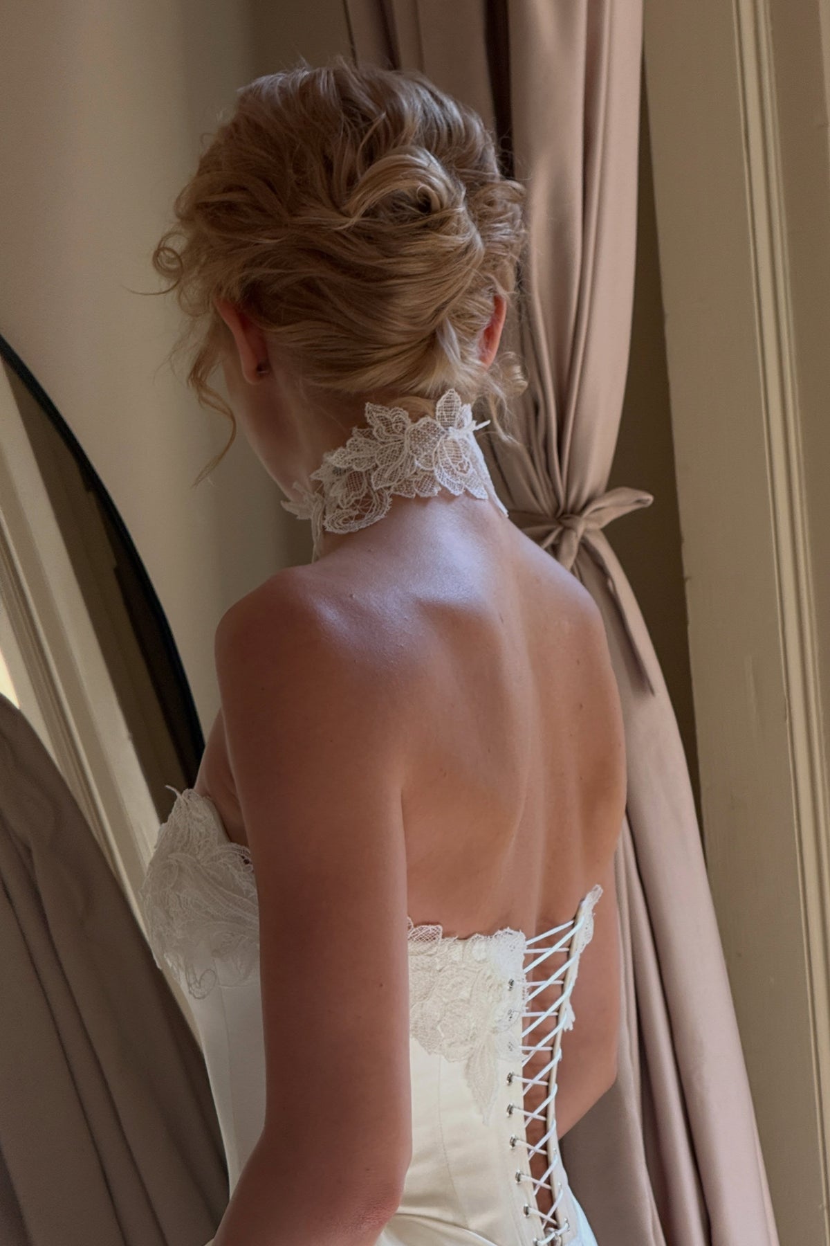 Strapless Satin Wedding Dress with Lace-Up Back