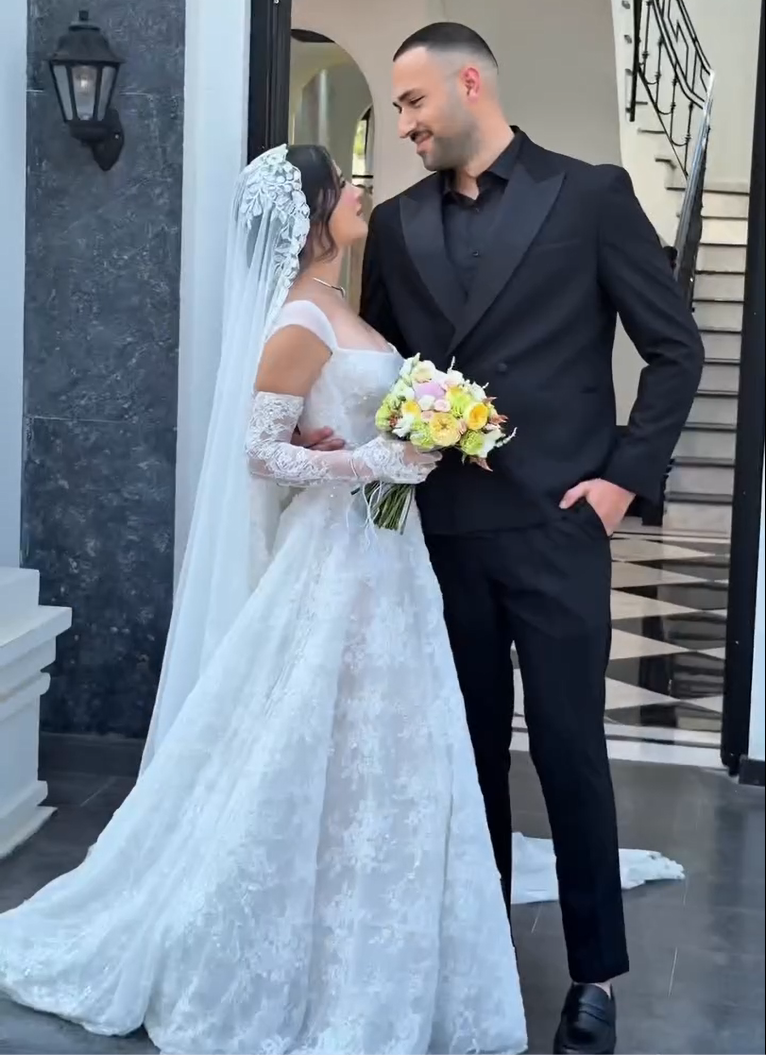 Square Neck Lace Corset Ball Gown Wedding Dress