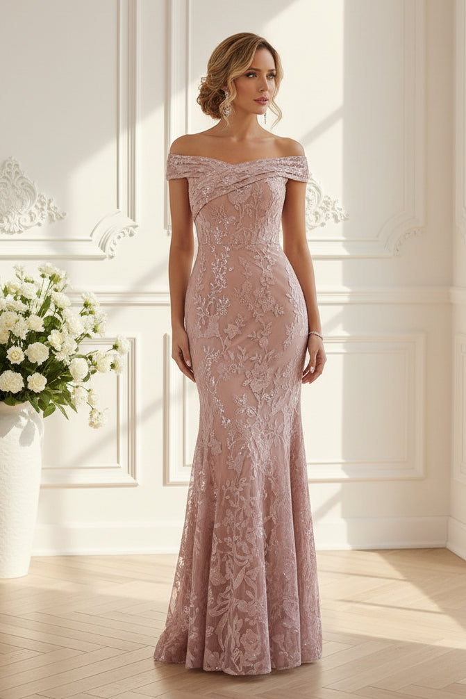 Off-the-Shoulder Embroidered Sequined Mermaid Gown
