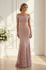 Off-the-Shoulder Embroidered Sequined Mermaid Gown