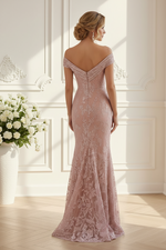 Off-the-Shoulder Embroidered Sequined Mermaid Gown