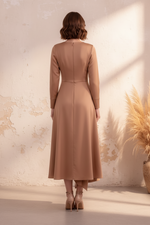 Long Sleeve V-Neck Asymmetrical Midi Dress