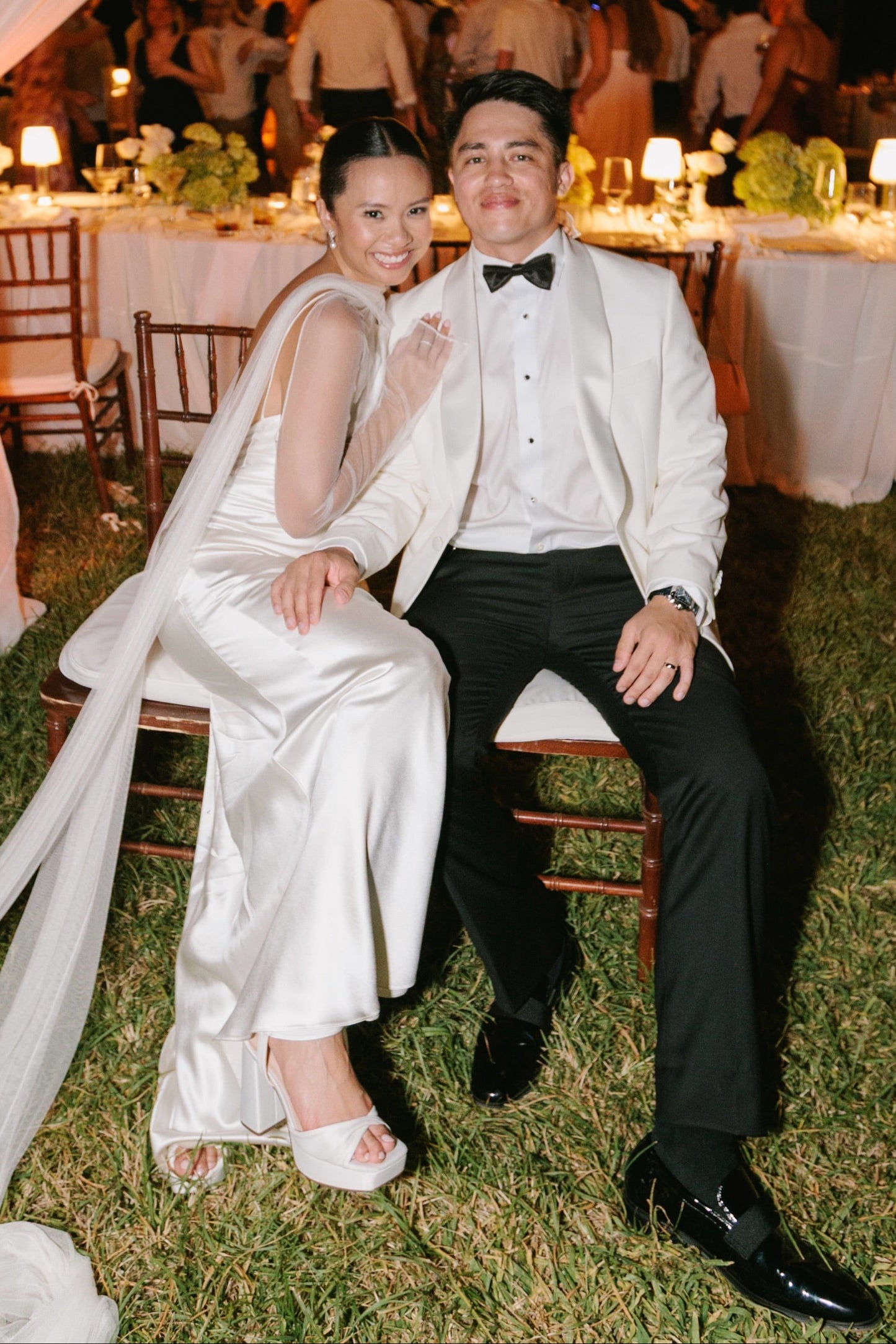 Low Back Satin Wedding Dress with Sheer Cape