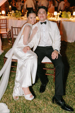 Low Back Satin Wedding Dress with Sheer Cape