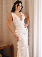 3D Floral Applique Lace-Up Formal Gown