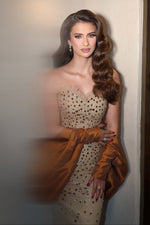 Strapless Rhinestone Embellished Evening Dress with Wrap