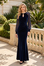 Velvet Keyhole Mermaid Gown with Sheer Sleeves