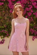 Floral Applique Spaghetti Strap Mini Dress