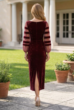 Velvet Midi Dress with Striped Glitter Sleeves