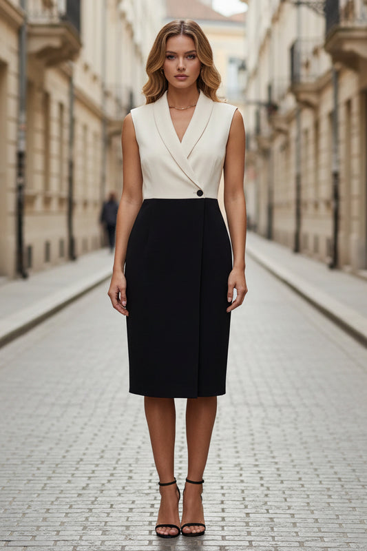 Sleeveless Shawl Lapel Sheath Midi Dress