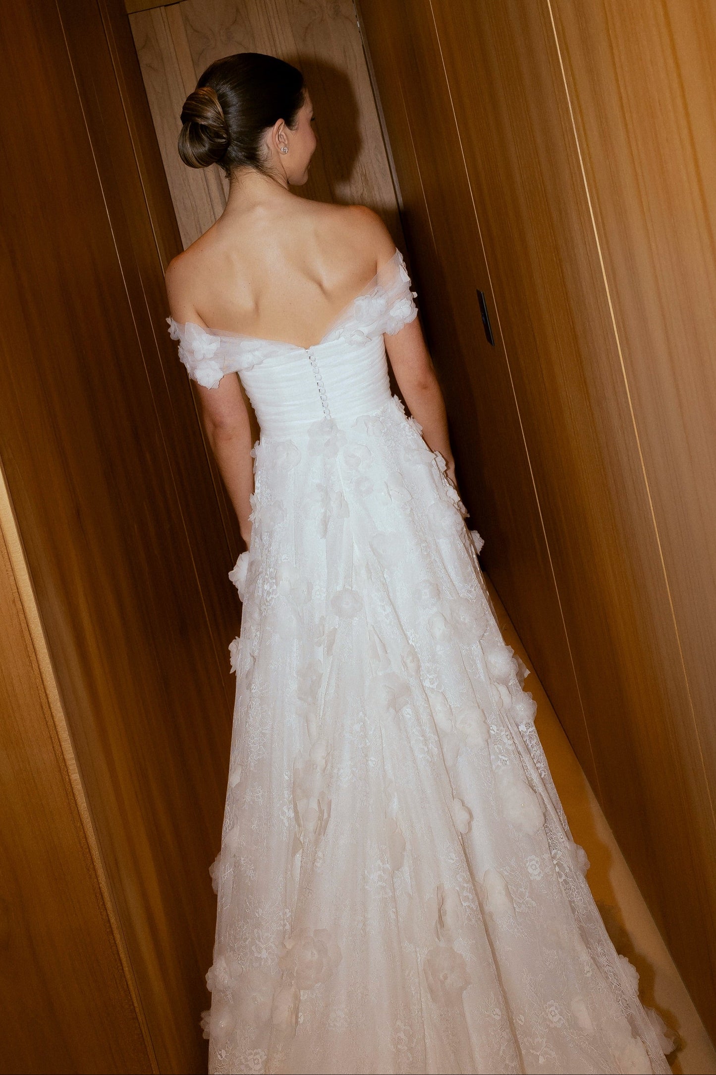 3D Floral A-Line Wedding Dress with Ruched Bodice