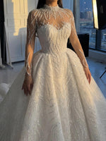 Illusion High Neck Beaded Ball Gown Wedding Dress