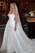 Strapless Ruched Wedding Dress with Overskirt