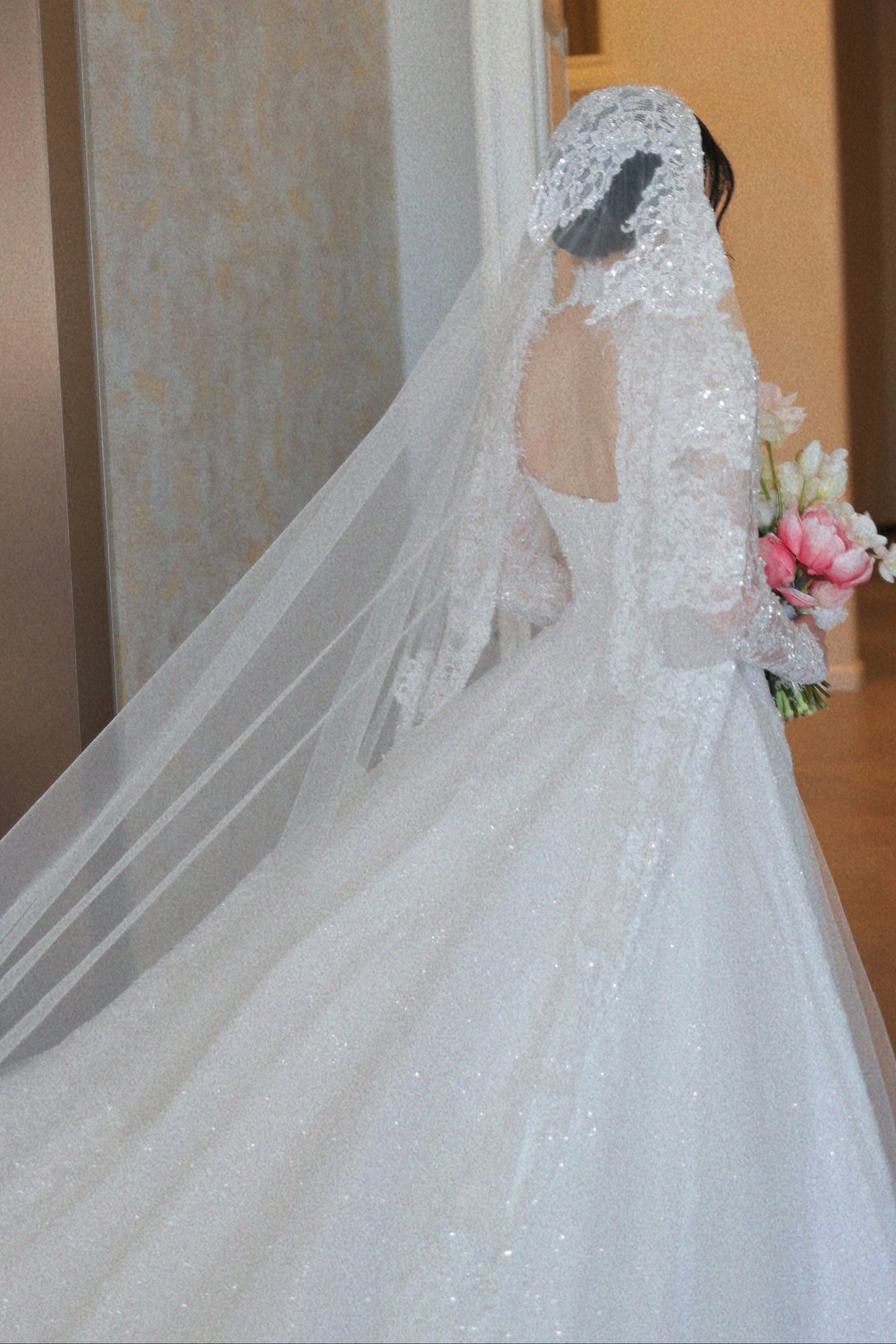High Neck Illusion Lace Long Sleeve Wedding Dress