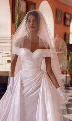 Off-the-Shoulder Satin Wedding Dress with Overskirt