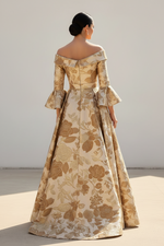 Off-the-Shoulder Jacquard A-Line Evening Gown