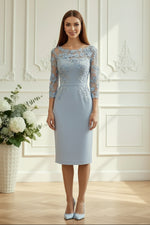 Floral Applique Sheath Midi Dress with 3/4 Sleeves