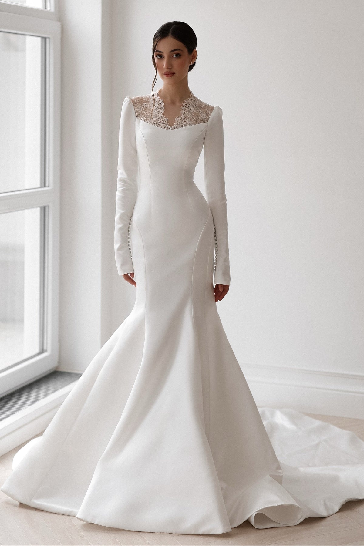 Lace Illusion Mermaid Wedding Dress with Sleeves