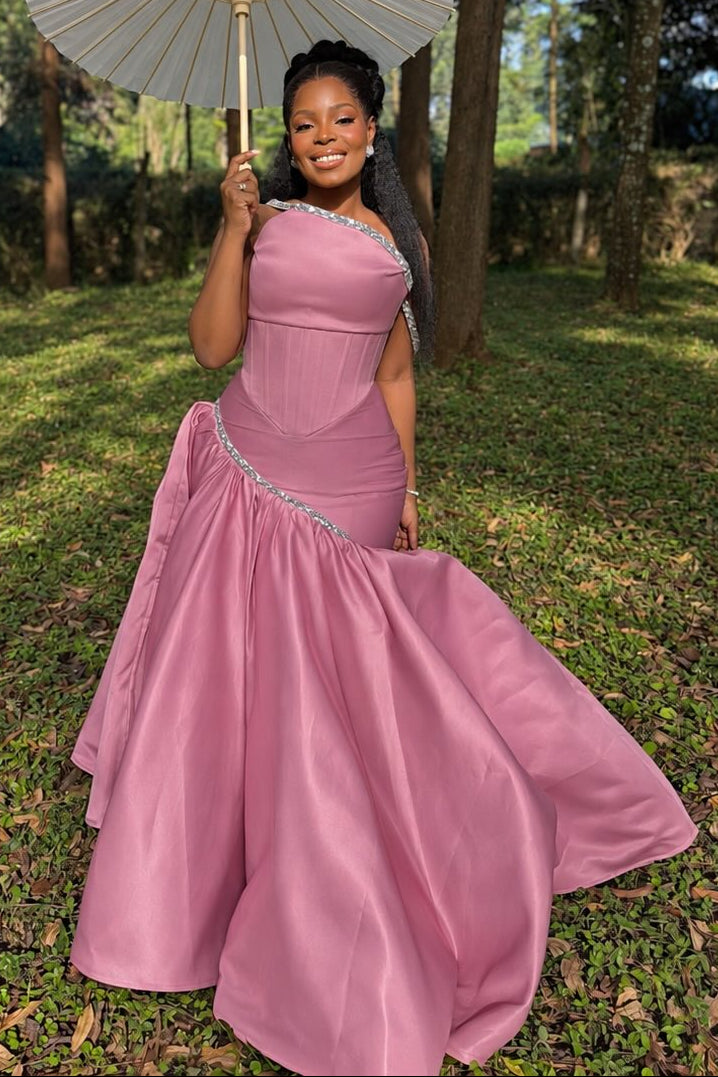 Corset Evening Gown with Beaded Asymmetric Skirt