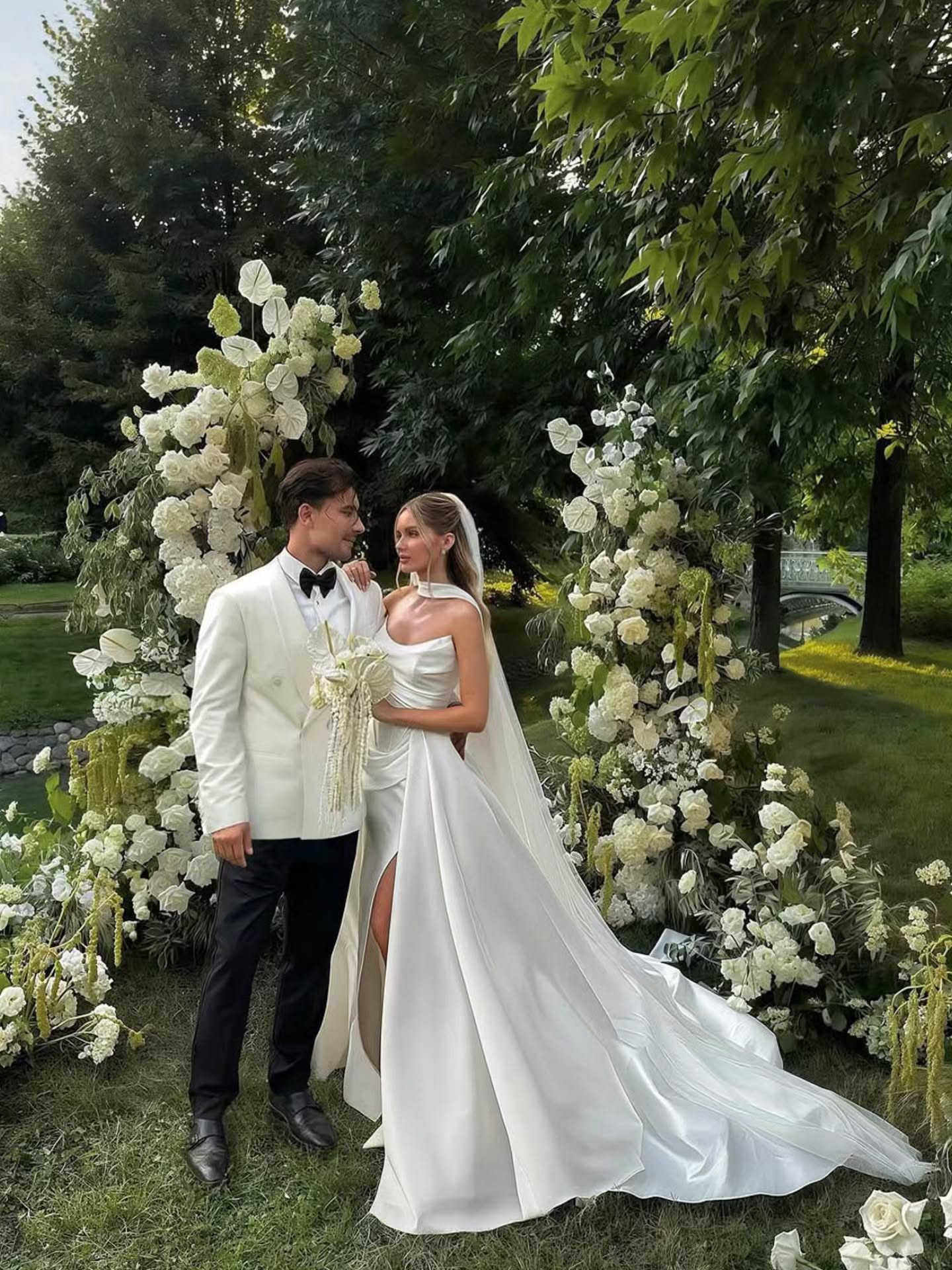 Cowl Neck Satin Wedding Dress with High Slit