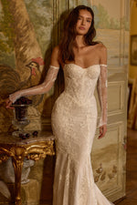 Lace Mermaid Wedding Dress with Detached Sleeves