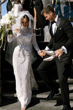 Long Sleeve Lace Mermaid Wedding Gown with Cold Shoulder