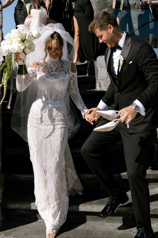 Long Sleeve Lace Mermaid Wedding Gown with Cold Shoulder
