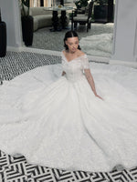 Off-The-Shoulder Lace Ball Gown Wedding Dress