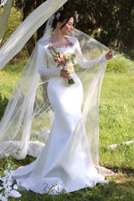 Embroidered Square Neck Long Sleeve Wedding Dress