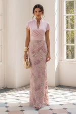 Floral Embroidered Column Gown