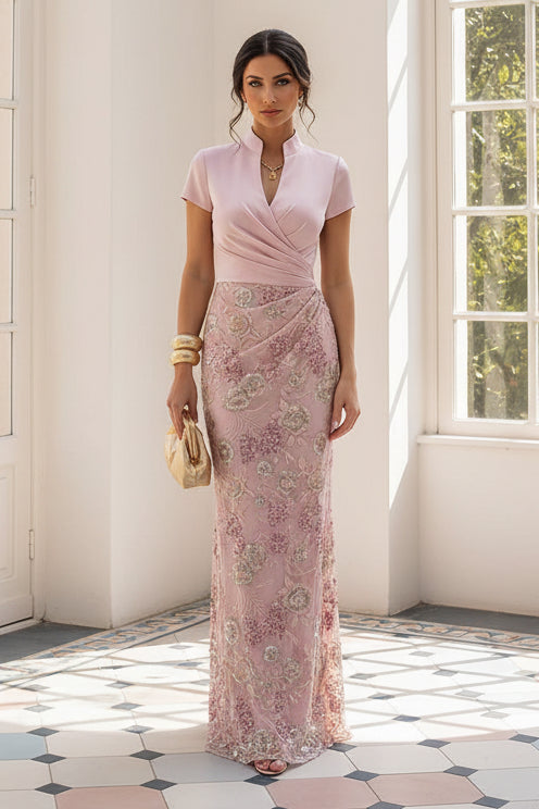 Floral Embroidered Column Gown