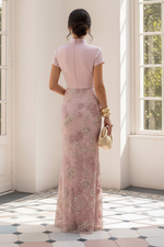 Floral Embroidered Column Gown