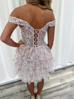 Tiered Off-the-Shoulder 3D Floral Mini Dress