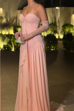 Strapless Beaded Evening Gown with Matching Gloves