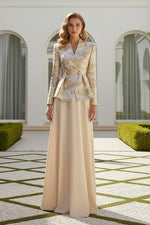 Jacquard Peplum Jacket and Satin A-Line Gown