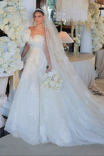 Strapless Lace Sweetheart A-Line Wedding Dress with Train