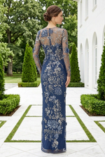 Floral Sequin Long Sleeve Column Gown