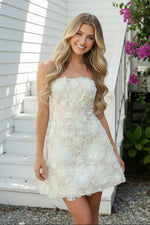 Strapless 3D Floral Applique Fit and Flare Mini Dress