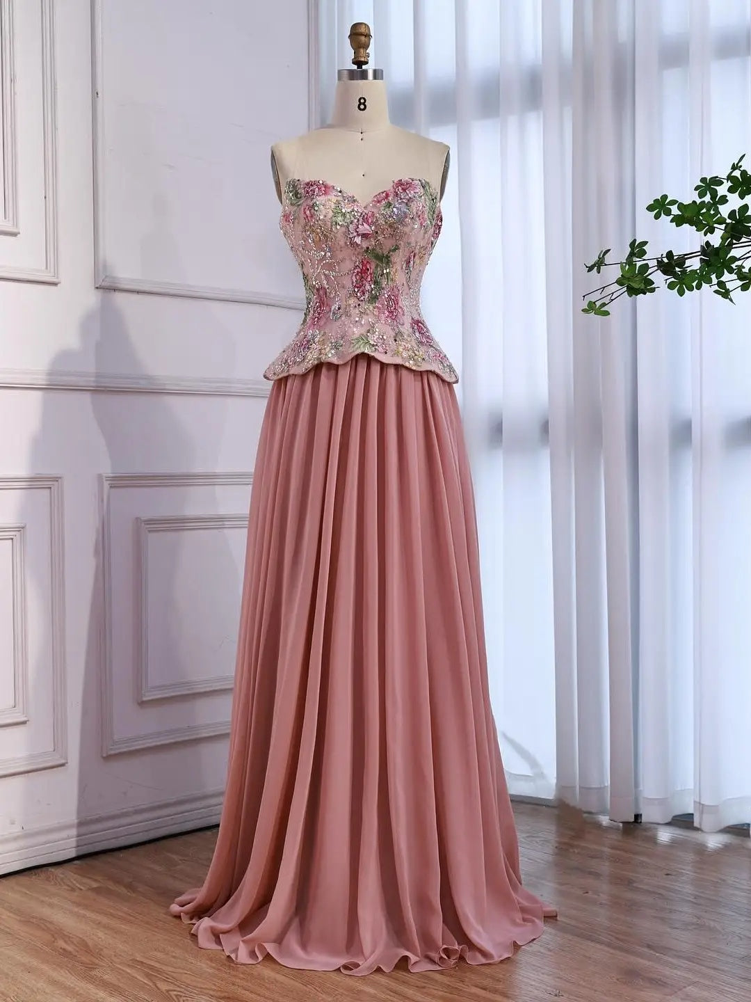 Sweetheart Corset A-Line Pleated Chiffon Gown