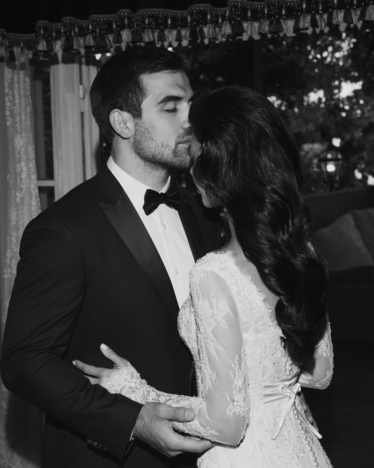 Long Sleeve Illusion Lace Wedding Dress with Train