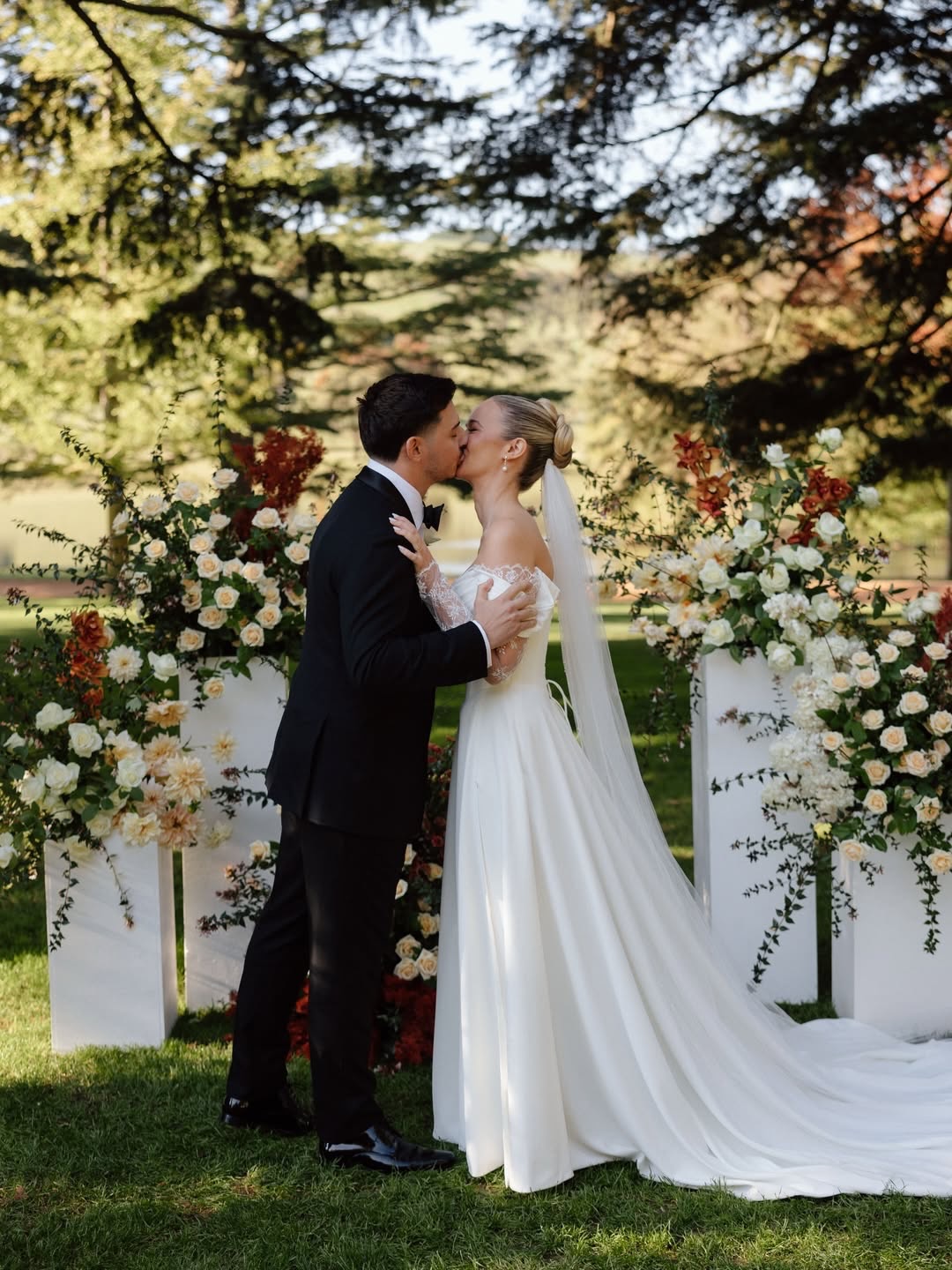 Off-the-Shoulder Lace Sleeve Corset Wedding Dress