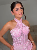 3D Floral Lace Halter Corset Dress
