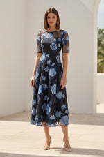 Floral Embroidered Illusion Midi A-Line Dress