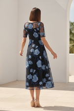 Floral Embroidered Illusion Midi A-Line Dress
