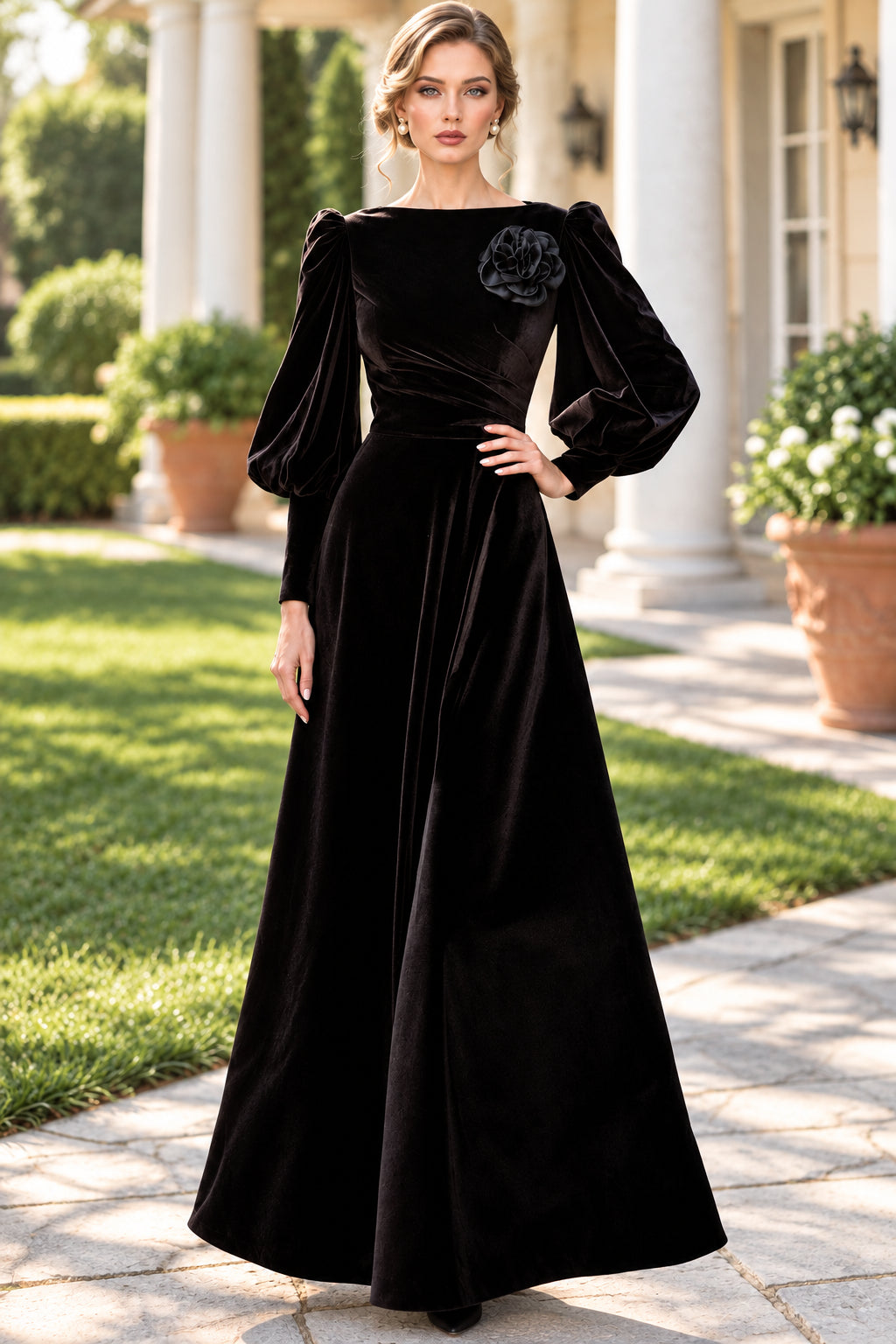Velvet Maxi Dress with Bishop Sleeves
