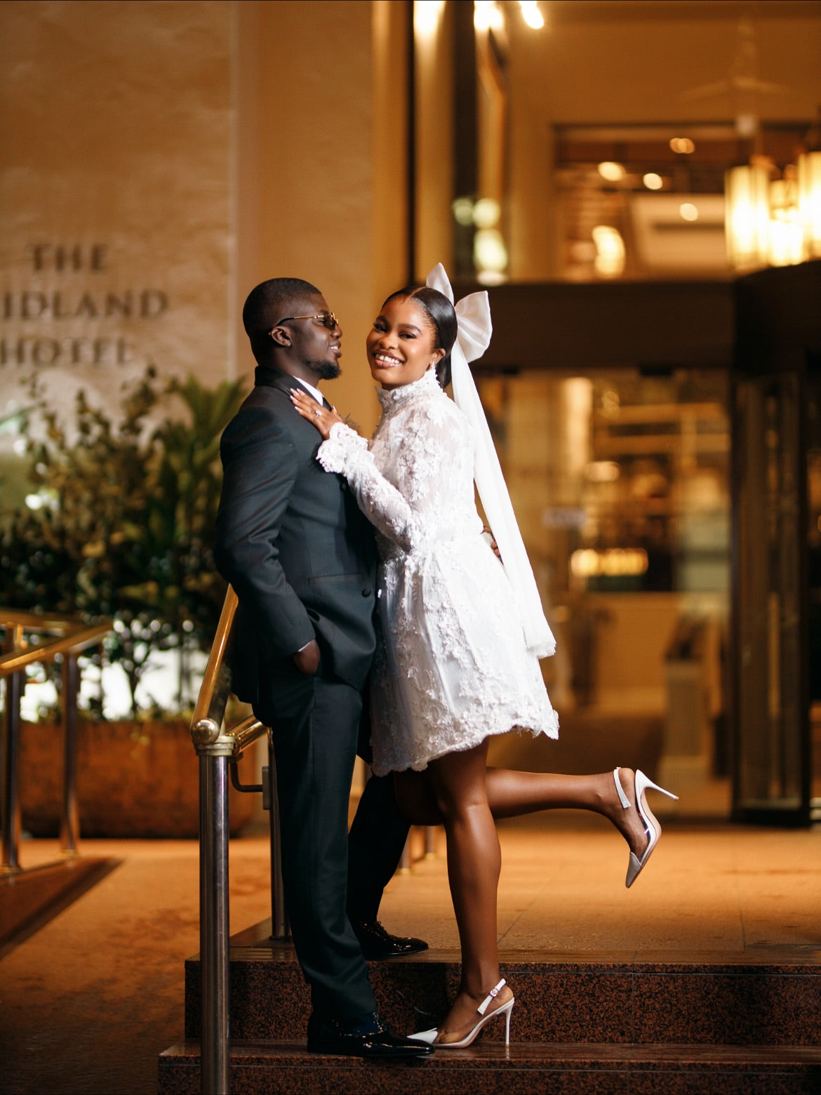 High Neck Lace Mini Wedding Dress with Long Sleeves