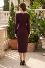 Draped Midi Dress with Asymmetric Sash