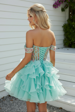 Off-the-Shoulder Ruffled Corset Short Dress